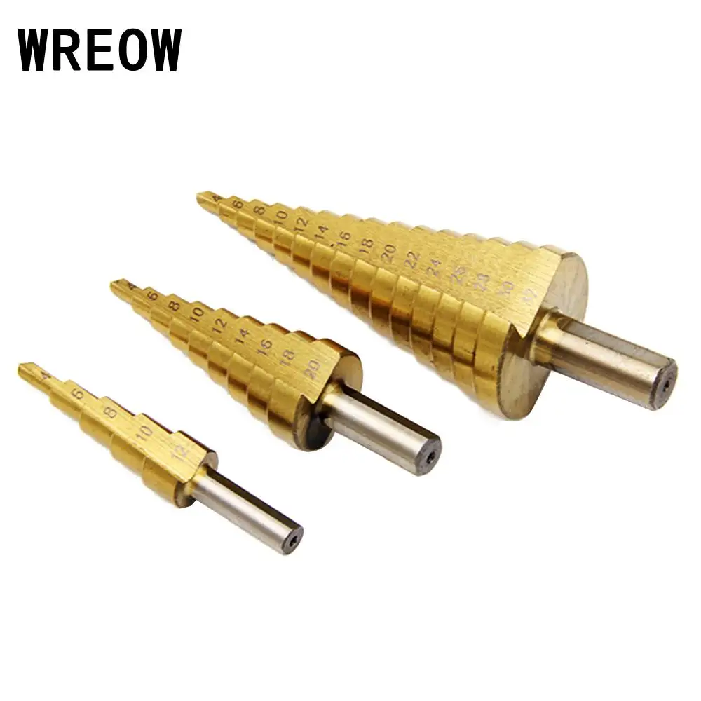 HSS Titanium Step Drill Bit 4-12mm 4-20mm 4-32mm Step Cone Cut Tools Metal Drill Bit Set for Woodworking carpentry wood cutters
HSS Titanium Step Drill Bit 4-12mm 4-20mm 4-32mm Step Cone Cut Tools Metal Drill Bit Set for Woodworking carpentry wood cutters