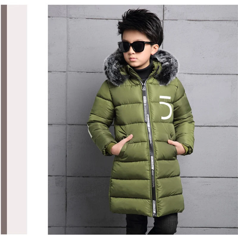 2017 winter down jacket for boy fur big kids coat thick cotton hooded warm casual jacket Outerwear padded children clothing (7)