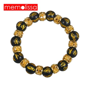MeMolissa 12MM High Quality Natural Gold Printing Black Obsidian Carved Buddha Lucky Amulet Round Beads Bracelet For Women Men 
MeMolissa 12MM High Quality Natural Gold Printing Black Obsidian Carved Buddha Lucky Amulet Round Beads Bracelet For Women Men