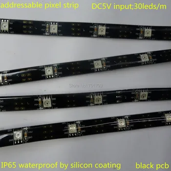 addressable 5M DC5V 30leds/m WS2812B(WS2811)led pixel strip;IP65;black pcb;waterproof by silicon coating
addressable 5M DC5V 30leds/m WS2812B(WS2811)led pixel strip;IP65;black pcb;waterproof by silicon coating