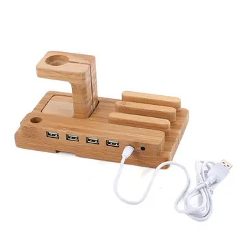 Multi-function Bamboo Phone Desk Stand Holder for iPhone iPad mini for Apple Watch Charging Dock 4 USB Ports with Charging Cable
Multi-function Bamboo Phone Desk Stand Holder for iPhone iPad mini for Apple Watch Charging Dock 4 USB Ports with Charging Cable