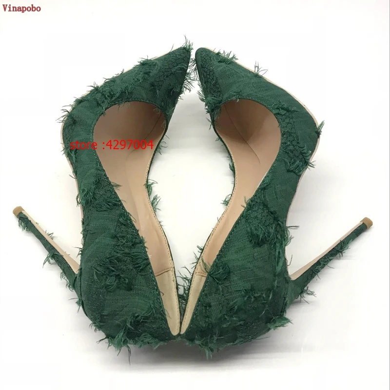 Fashion-Fringe-Flock-Green-High-Heels-Pumps-Woman-New-Party-Stiletto-Shallow-Women-Shoes-Thin-High