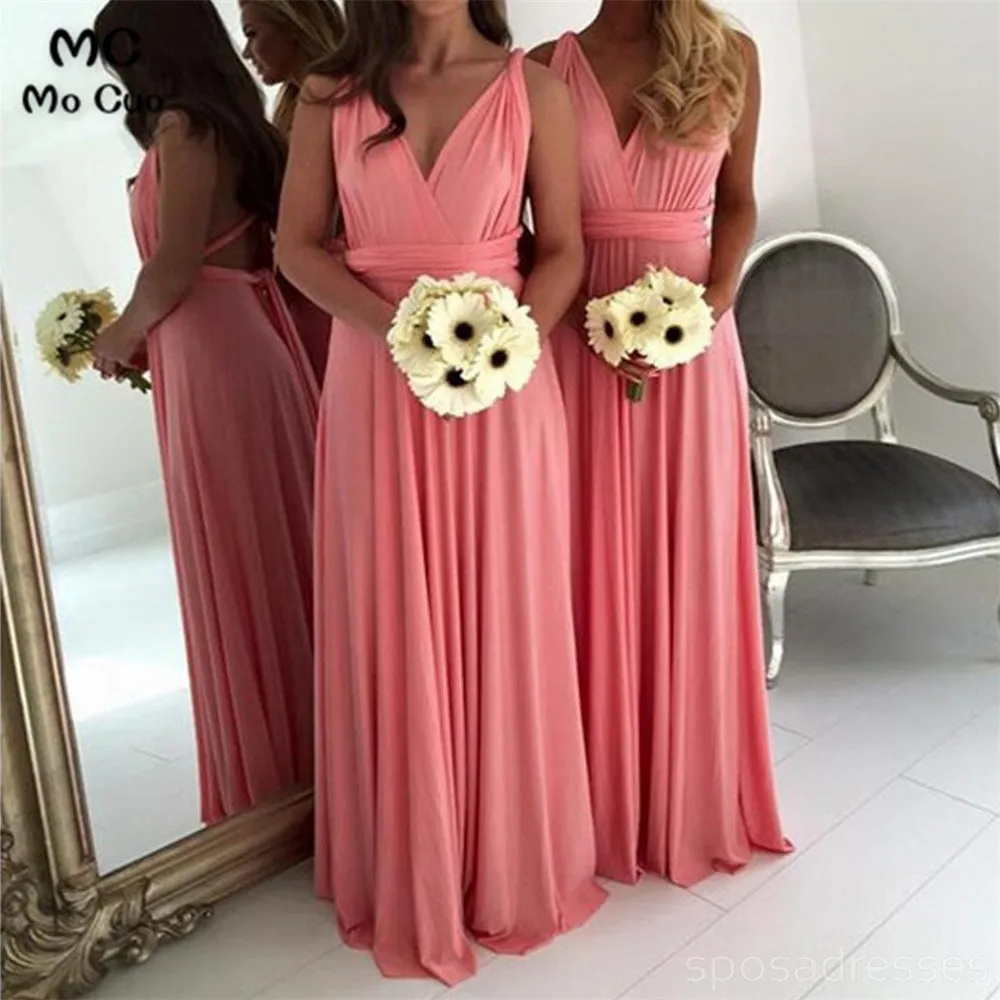 Simple Cheap Jersey Convertible Open Back Sexy Long High Quality Handmade Bridesmaid dresses