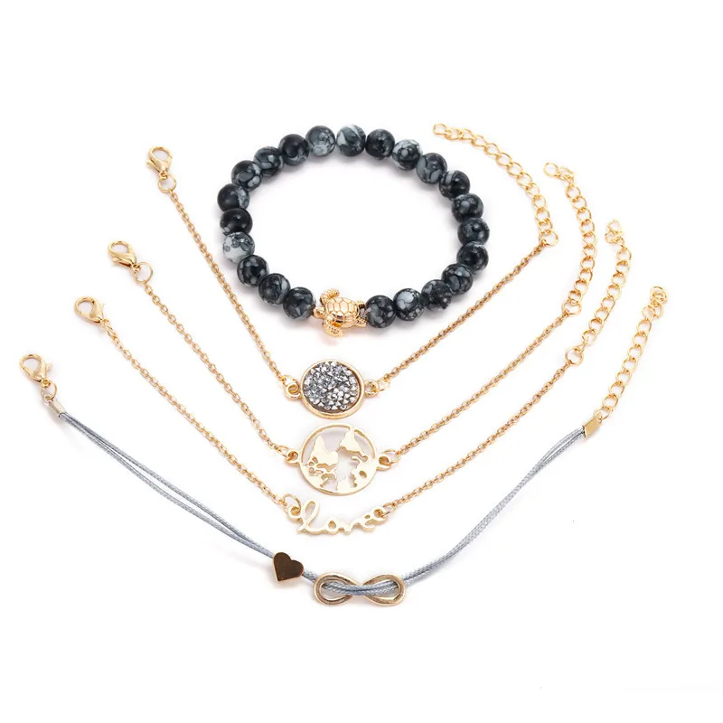 5 Pcs/ Set Punk Turtle Map Heart Letter Love Crystal Beads Chain Multilayer Gold Bracelet Bangle Set Charm Women Jewelry
5 Pcs/ Set Punk Turtle Map Heart Letter Love Crystal Beads Chain Multilayer Gold Bracelet Bangle Set Charm Women Jewelry