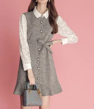 Vintage Designer Women Patchwork Lace Dress Fashion Turn-Down Collar Pleated Dresses K1068
Vintage Designer Women Patchwork Lace Dress Fashion Turn-Down Collar Pleated Dresses K1068