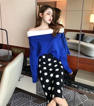 2019 Spring Women Off Shoulder Knit Pullovers Plus Size Loose Slash Neck Sweaters Long-sleeved Strapless Contrast Color Jumpers
2019 Spring Women Off Shoulder Knit Pullovers Plus Size Loose Slash Neck Sweaters Long-sleeved Strapless Contrast Color Jumpers
