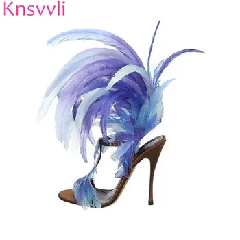 Unique design Blue Feather Women Sandals T strap Sexy Club Party Gladiator Sandalias Ladies Big fur Cross High Heels Shoes
Unique design Blue Feather Women Sandals T strap Sexy Club Party Gladiator Sandalias Ladies Big fur Cross High Heels Shoes