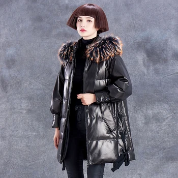 Women Leather Down Jacket Winter Raccoon Fur Collar Hooded parkas High Quality Sheep Skin Coats Fashion Temperament Jackets N590
Women Leather Down Jacket Winter Raccoon Fur Collar Hooded parkas High Quality Sheep Skin Coats Fashion Temperament Jackets N590