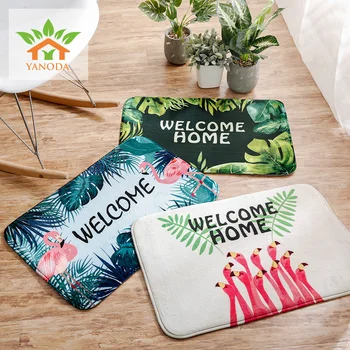 

Tropical Green Plants and Flamingo Printed Floor Mat Coral Velvet Bedroom Rugs Mats Carpet Doormat for Living Room Kitchen Floor