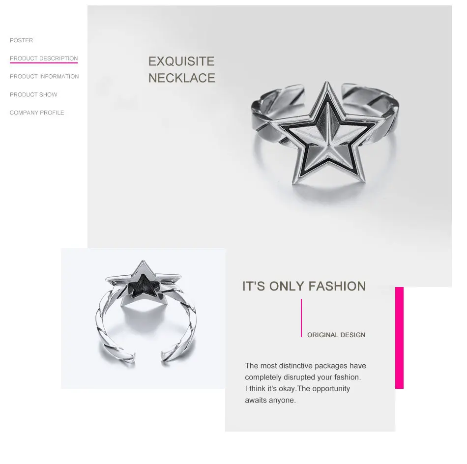 925-Sterling-Silver-Five-pointed-Star-Rings-Wedding-Engagement-Retro-Opening-Ring-Silver-Wholesale-2018-Fashion-T08