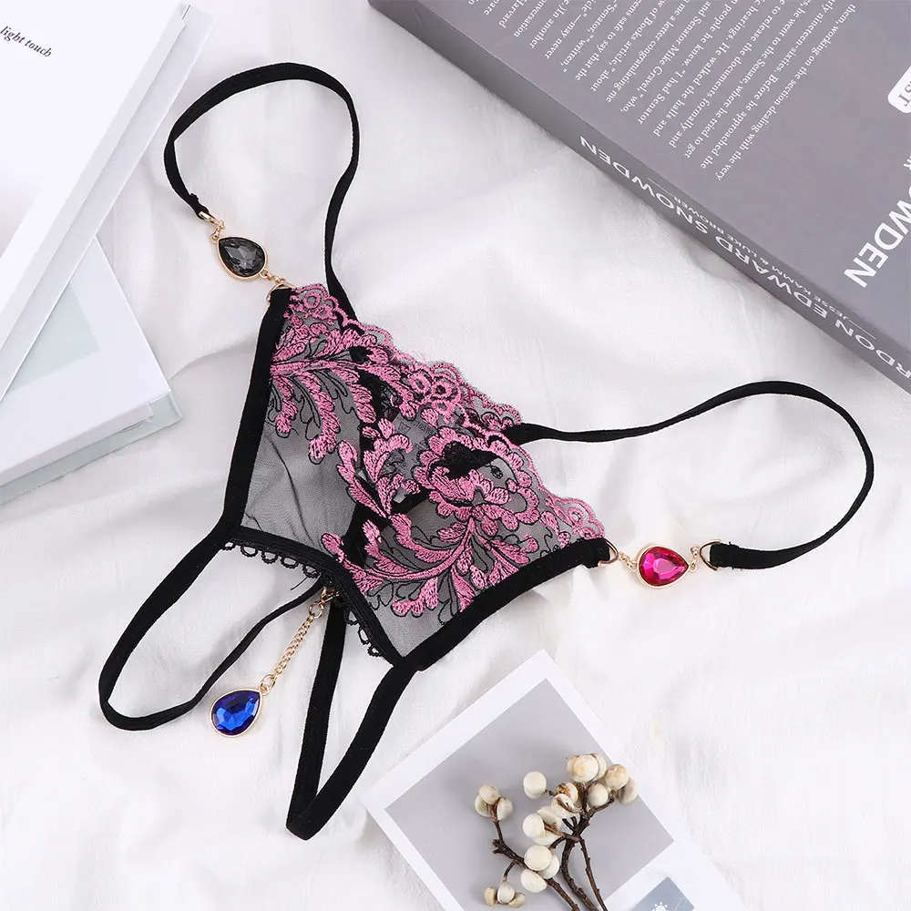 Sexy Women G-String Underwear Lady Fashion Embroidery Lace Crotchless Flowers Pendants Thong Transparent Low Rise Panties
Sexy Women G-String Underwear Lady Fashion Embroidery Lace Crotchless Flowers Pendants Thong Transparent Low Rise Panties