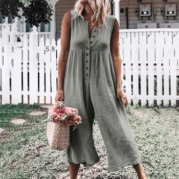 New Fashion Women's O Neck Sleeveless Jumpsuit Button Solid Color Romper Ladies Casual Loose Playsuit Holiday Wear Summer
New Fashion Women's O Neck Sleeveless Jumpsuit Button Solid Color Romper Ladies Casual Loose Playsuit Holiday Wear Summer