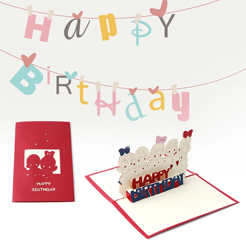 Image Birthday Card 3D Stereoscopic Paper Laser Cut Children Birthday Handmade Post Cards Custom Gift Greeting Cards Souvenirs