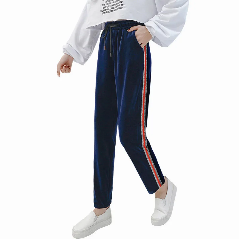 Autumn and Winter New Women High Waist Elastic Harem Pants Stripe Spliced Royal Velvet Harem Pants Plus Size 5XL Casual Trouser
Autumn and Winter New Women High Waist Elastic Harem Pants Stripe Spliced Royal Velvet Harem Pants Plus Size 5XL Casual Trouser