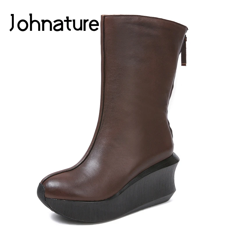 Johnature 2019 Autumn/Winter Genuine Leather Round Toe Wedges Martin Boots Mid-calf Zipper Women Shoes
Johnature 2019 Autumn/Winter Genuine Leather Round Toe Wedges Martin Boots Mid-calf Zipper Women Shoes