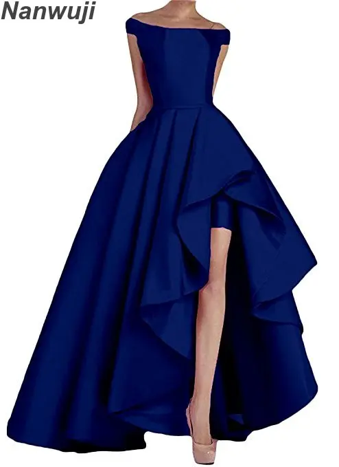 royal blue off shoulder gown