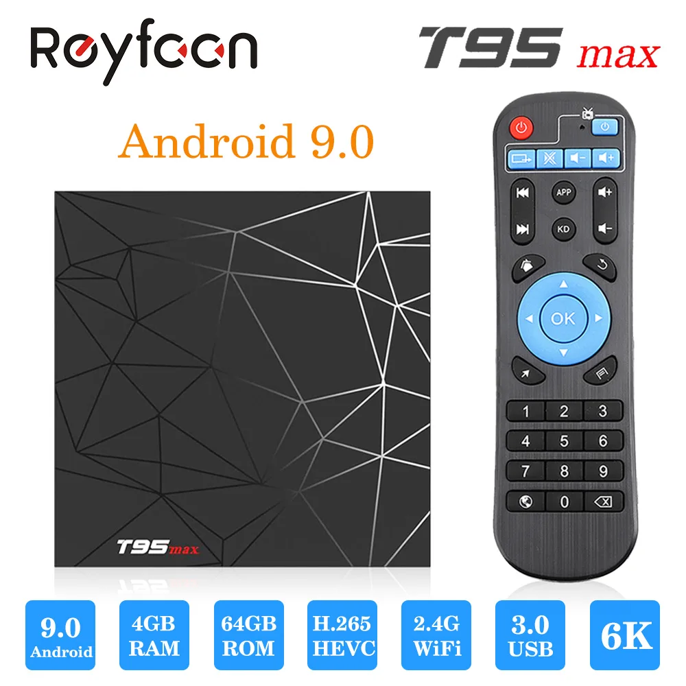 Android 9.0 TV Box T95 MAX 4GB 64GB Allwinner H6 Quad Core 6K H.265 USD3.0 Wifi HDR Support Google Player Youtube Smart Tv Box
Android 9.0 TV Box T95 MAX 4GB 64GB Allwinner H6 Quad Core 6K H.265 USD3.0 Wifi HDR Support Google Player Youtube Smart Tv Box