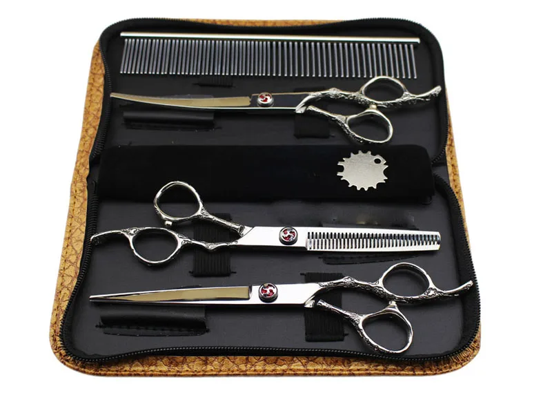 7.0 inch Pet Grooming three scissors one set, cutting scissor,thinning scissors, Curved Blade Hair Scissors
7.0 inch Pet Grooming three scissors one set, cutting scissor,thinning scissors, Curved Blade Hair Scissors