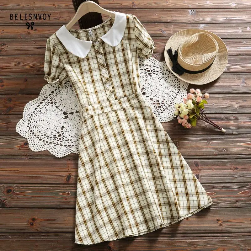 2019 Preppy Style Summer Dress New Women Peter Pan Collar Short Sleeve Plaid Dresses Female Vintage A-line Elegant Mini Vestidos
2019 Preppy Style Summer Dress New Women Peter Pan Collar Short Sleeve Plaid Dresses Female Vintage A-line Elegant Mini Vestidos