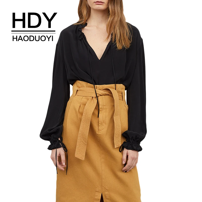 Haoduoyi Brand New Arrival Sexy Women OL Simple Lace Up Bow Solid Feamle Top V-Neck Lantern Sleeve Elegant Lady Top
Haoduoyi Brand New Arrival Sexy Women OL Simple Lace Up Bow Solid Feamle Top V-Neck Lantern Sleeve Elegant Lady Top