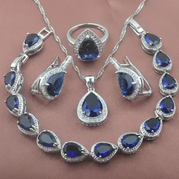 Silver Color Jewelry Sets Blue Zirconia Water Drop Women's Wedding Bracelet Necklace Pendant Earrings Ring Russian style YZ0355 
Silver Color Jewelry Sets Blue Zirconia Water Drop Women's Wedding Bracelet Necklace Pendant Earrings Ring Russian style YZ0355