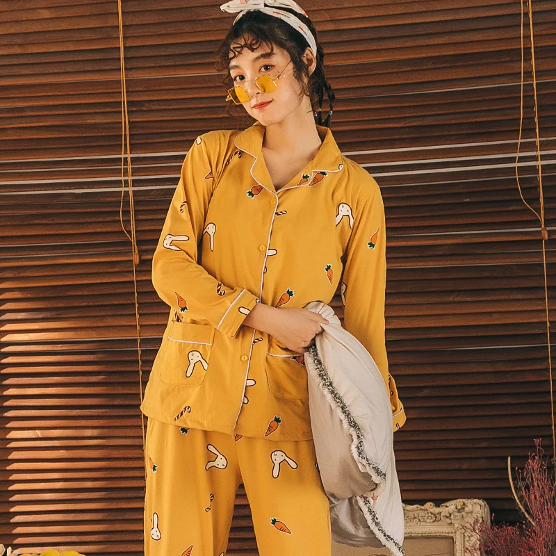 Autumn 100% Cotton Cartoon Pattern Lounge Girls Sleepwear Long Sleeve + Long Pants Sleepwear Suit 2 piece Sexy Spring Home Loung
Autumn 100% Cotton Cartoon Pattern Lounge Girls Sleepwear Long Sleeve + Long Pants Sleepwear Suit 2 piece Sexy Spring Home Loung