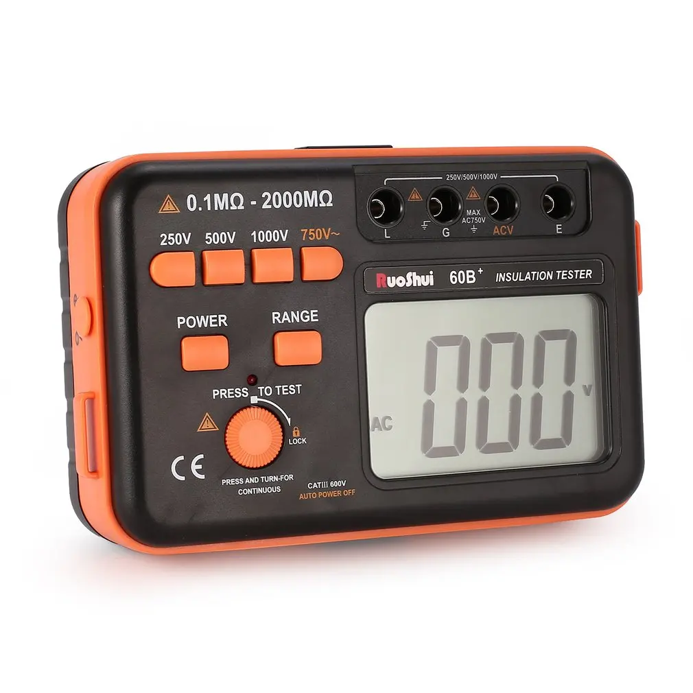 RuoShui 60B+ 1000V Digital Auto Range Insulation Resistance Meter Tester Megohmmeter Megger High Voltage LED Indication Sale
RuoShui 60B+ 1000V Digital Auto Range Insulation Resistance Meter Tester Megohmmeter Megger High Voltage LED Indication Sale