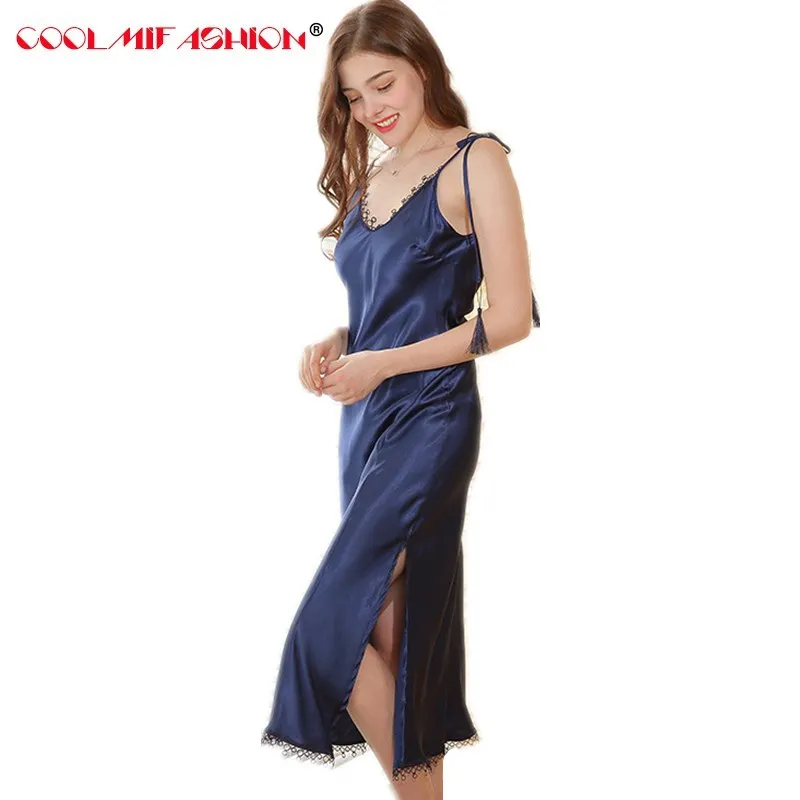 Long Satin Nightgown Women Night Dress Sleepwear Backless Mid-Calf Spaghetti Strap Sexy Negligees Lace Solid dressing gown Woman
Long Satin Nightgown Women Night Dress Sleepwear Backless Mid-Calf Spaghetti Strap Sexy Negligees Lace Solid dressing gown Woman