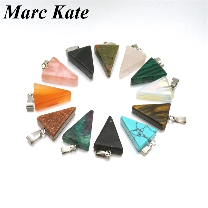 

Assorted Triangle Natural Quartz Stone Pendant Rose Tiger Eye Opal Charms Jewelry Fit DIY Necklace Earrings Making