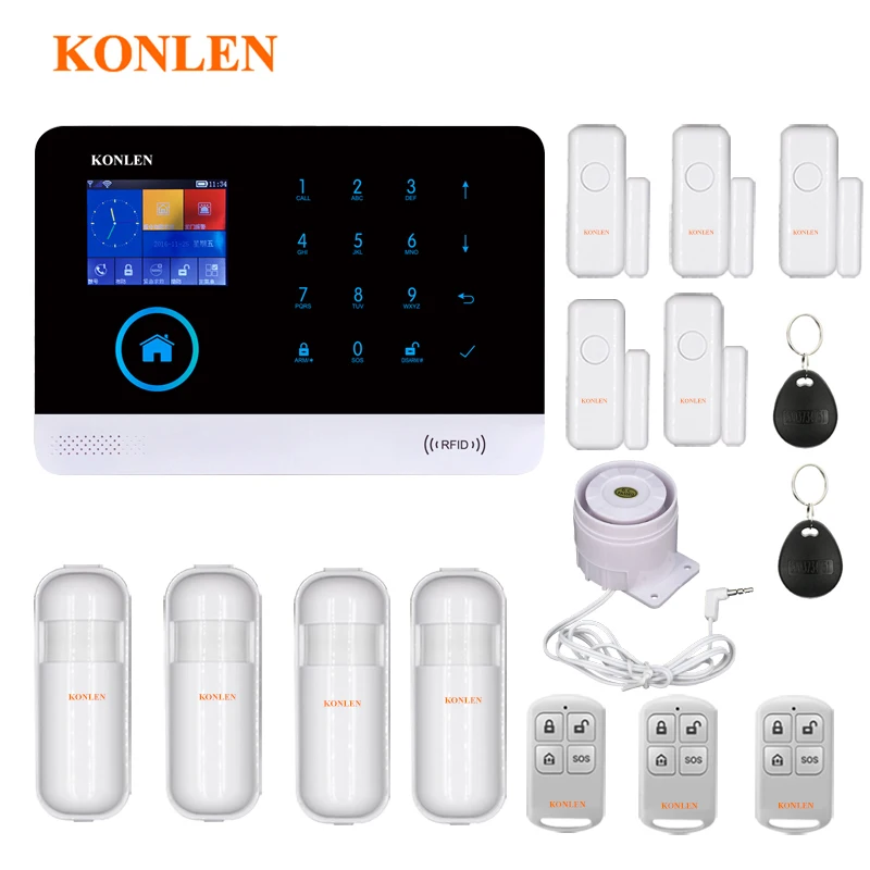 KONLEN Voice WIFI GSM SIM Home Security Burglar Alarm System RFID LCD Touch Wireless SMS Call App Alert Android IOS House Smart
KONLEN Voice WIFI GSM SIM Home Security Burglar Alarm System RFID LCD Touch Wireless SMS Call App Alert Android IOS House Smart