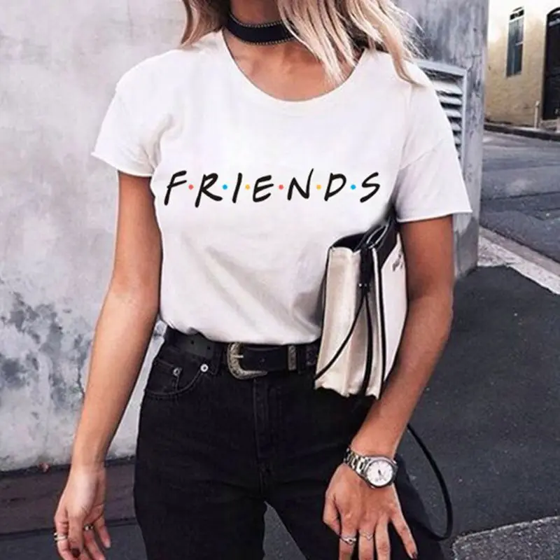 Round Neck T-Shirt Letters Printed Basic Pullover Tops Summer Short Sleeve All-Match Loose Friends Casual
Round Neck T-Shirt Letters Printed Basic Pullover Tops Summer Short Sleeve All-Match Loose Friends Casual