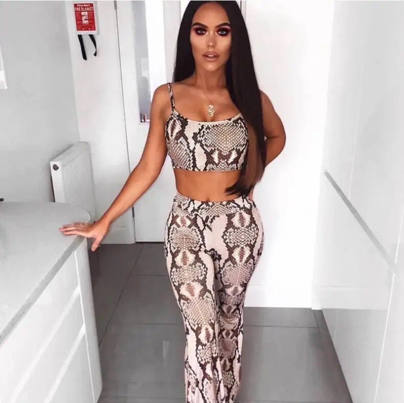 spaghetti straps snakeskin print sext crop tops camis flare pants 2 pieces set 2018 autumn winter women fashion sets
spaghetti straps snakeskin print sext crop tops camis flare pants 2 pieces set 2018 autumn winter women fashion sets