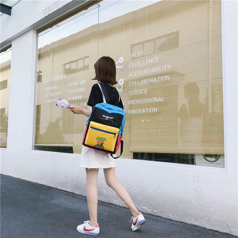 Menghuo Panelled Backpack Women Large Capacity School Backpack Bags for Girls 2018 Clown Printing Ultralight Backpack MochilasIMG_8356