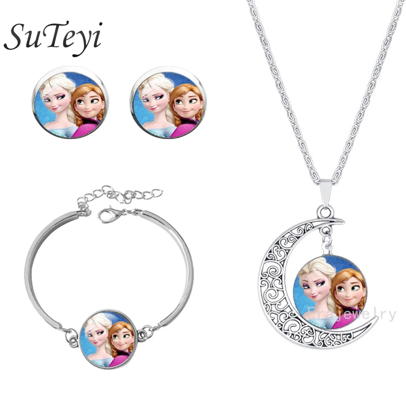 SUTEYI Sets For Women Gold hair Anna silver Elsa girls glass jewelry set friendship pendant bijoux summer style movie jewelry
SUTEYI Sets For Women Gold hair Anna silver Elsa girls glass jewelry set friendship pendant bijoux summer style movie jewelry