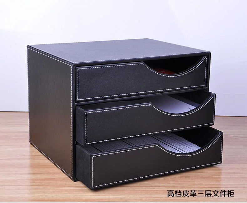 Imitation Leather desktop storage cabinet drawer a4 finishing box wool storage box