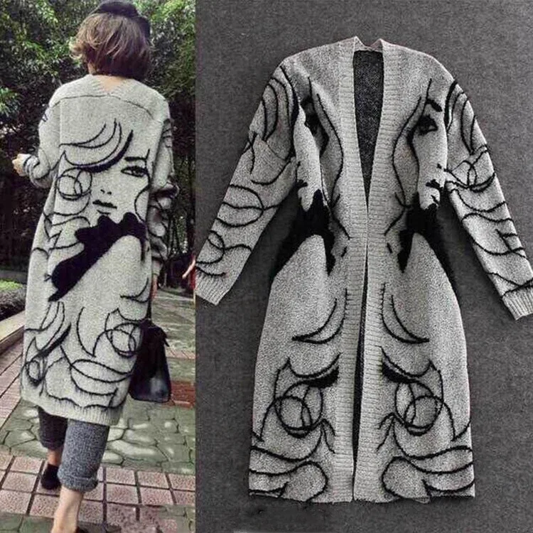 Women European and American Fashion Medium Long Face Image Knitted Sweater Cardigan Knitted Coat
Women European and American Fashion Medium Long Face Image Knitted Sweater Cardigan Knitted Coat