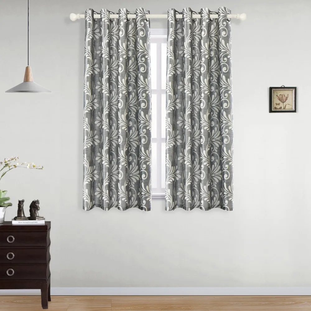 2019 Lozujoju Short Blackout Curtains For Living Room Bedroom Thread Floral Design Grey Curtain Modern Style Drapery For Kitchen Door From Oopp 34 1