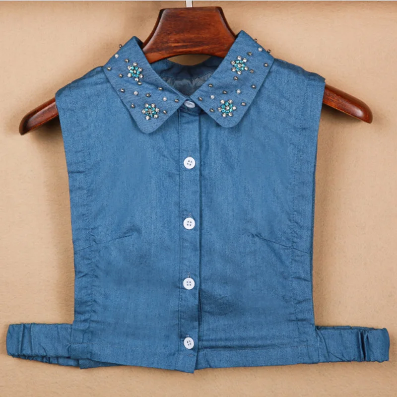 Cotton Cowboy blue jeans color Fake Collar Ladies' Handmade Bead Shirt cotton beads embroidered temperament fake collar shirt
Cotton Cowboy blue jeans color Fake Collar Ladies' Handmade Bead Shirt cotton beads embroidered temperament fake collar shirt
