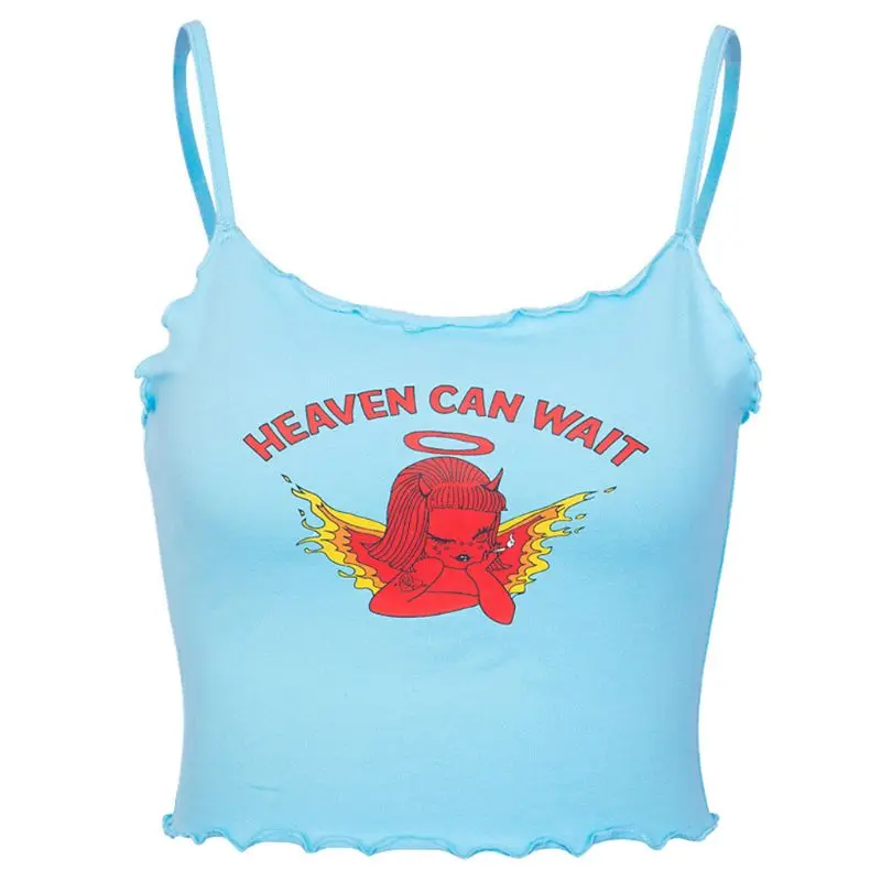 Womens Sexy Spaghetti Straps Ruffles Trim Tube Crop Top Cute Little Devil Letters Print Harajuku Camisole Slim Funny Streetwear
Womens Sexy Spaghetti Straps Ruffles Trim Tube Crop Top Cute Little Devil Letters Print Harajuku Camisole Slim Funny Streetwear