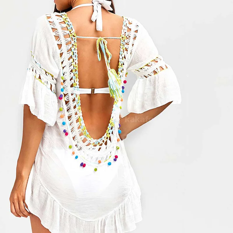 2019 Sexy Crochet Beach Cover Up Open Back Summer Beach Dress Cotton Ruffle Ball Swimwear Cover Up Solid Robe De Plage
2019 Sexy Crochet Beach Cover Up Open Back Summer Beach Dress Cotton Ruffle Ball Swimwear Cover Up Solid Robe De Plage