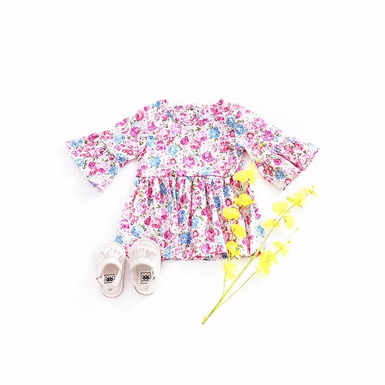 Mother nest Floral Summer Cute Girls Baby Half Sleeves Dress Cotto Puff Newborn Clothes Children Kids Flower Infant Princess (17)