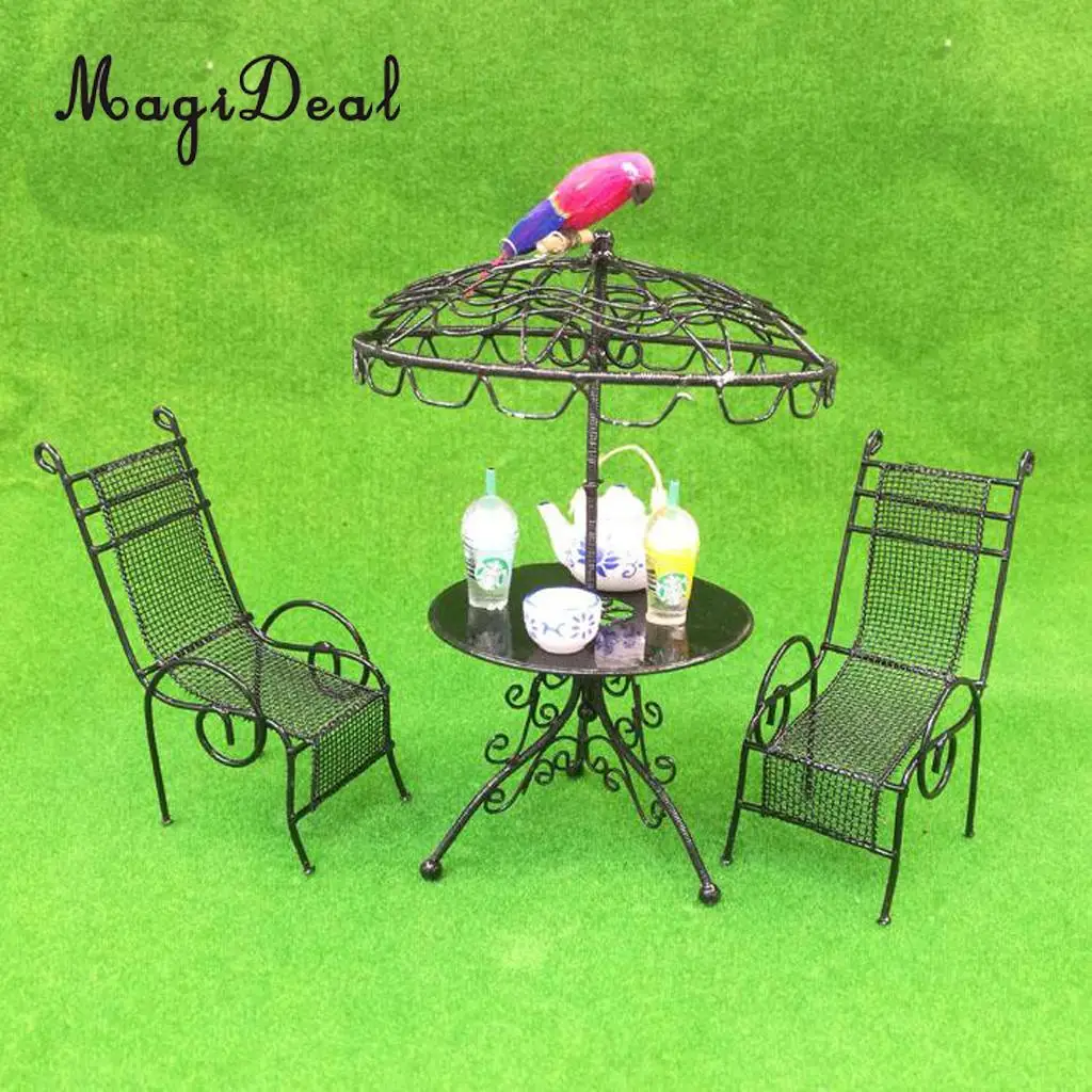 1/12 Scale Dollhouse Miniature Table Chairs Set Outdoor Garden Yard Scene Model Toy Furniture Decoration Accessory