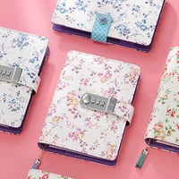 A6 name customize Korean lock leather notebook writing pads kawaii flower women girl gift loose leaf password lockable diary image