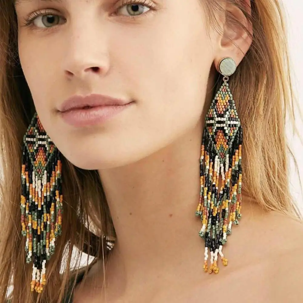 Dvacaman Long Pendant Drop Earrings Handmade Beads Fringed Dangle Earrings Women Boho Ethnic Statement Jewelry Female Bijoux INS
Dvacaman Long Pendant Drop Earrings Handmade Beads Fringed Dangle Earrings Women Boho Ethnic Statement Jewelry Female Bijoux INS