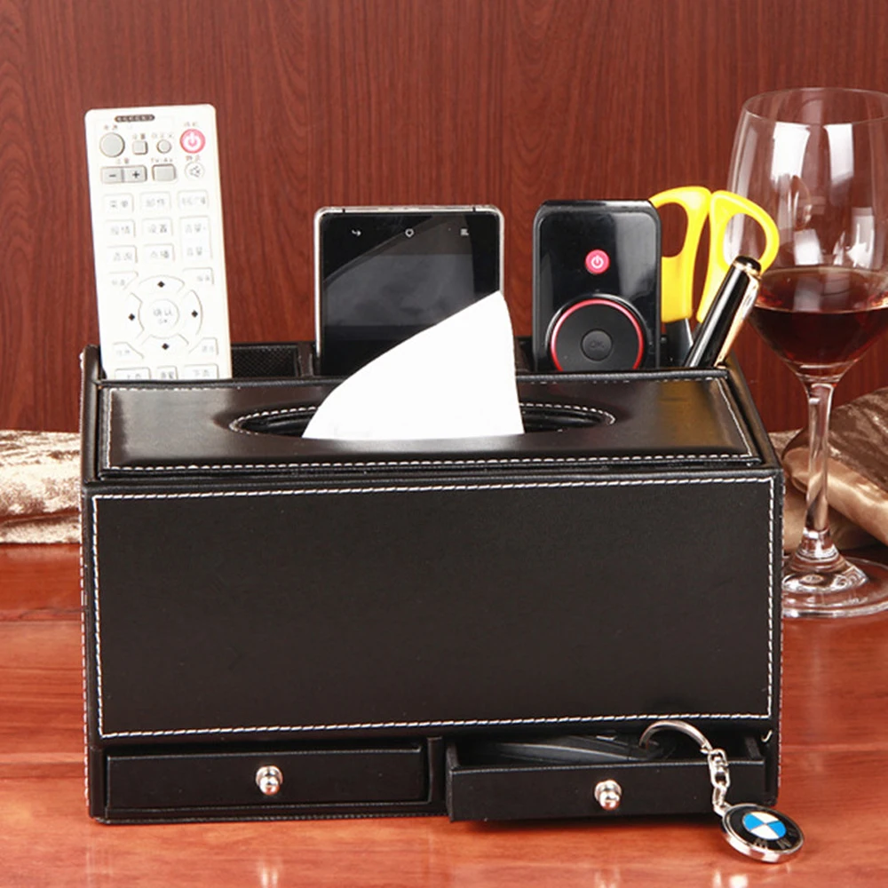Multifunction Desktop Storage Organizer With Drawer , Leather Tissue Box, Pen Pencil Remote Control Holder Home Desk Organizer 
Multifunction Desktop Storage Organizer With Drawer , Leather Tissue Box, Pen Pencil Remote Control Holder Home Desk Organizer