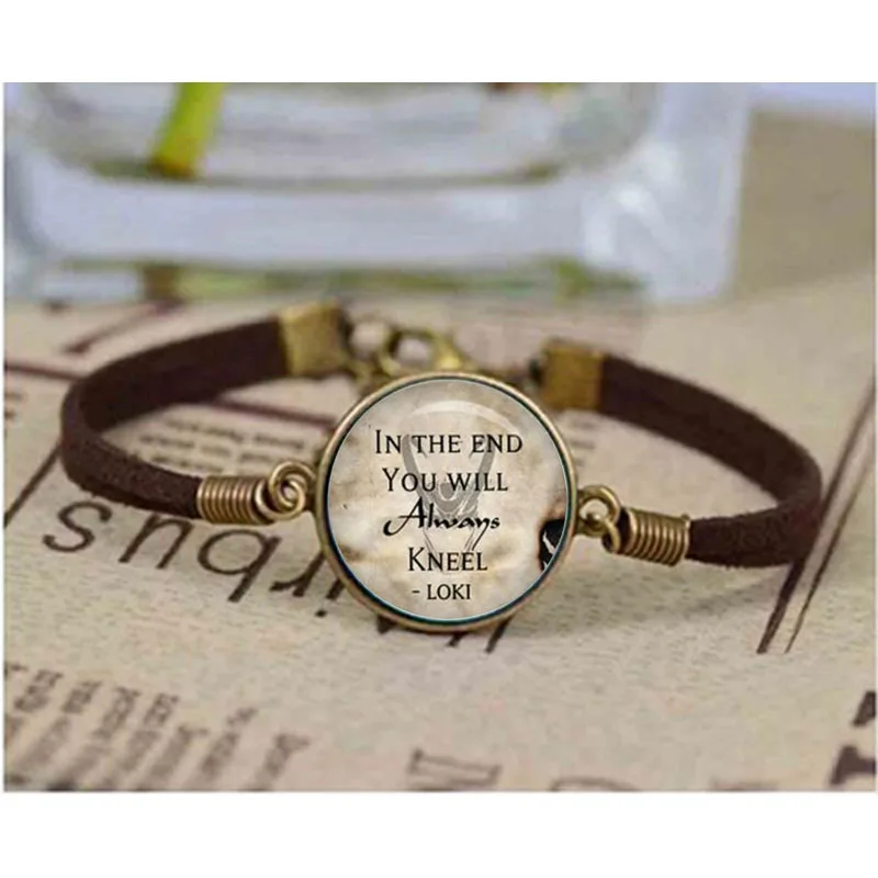 In the end you will always kneel Loki prince asgard helmet thor marvel villian leather bracelet men femme Glass bracelets Bangle
In the end you will always kneel Loki prince asgard helmet thor marvel villian leather bracelet men femme Glass bracelets Bangle