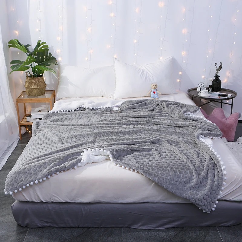 Gray Solid Color + White Lace Ball Pattern Soft Warm Fleece Blankets Double Layer Thick Plush Throw On Sofa Bed Plane Bedspreads
Gray Solid Color + White Lace Ball Pattern Soft Warm Fleece Blankets Double Layer Thick Plush Throw On Sofa Bed Plane Bedspreads