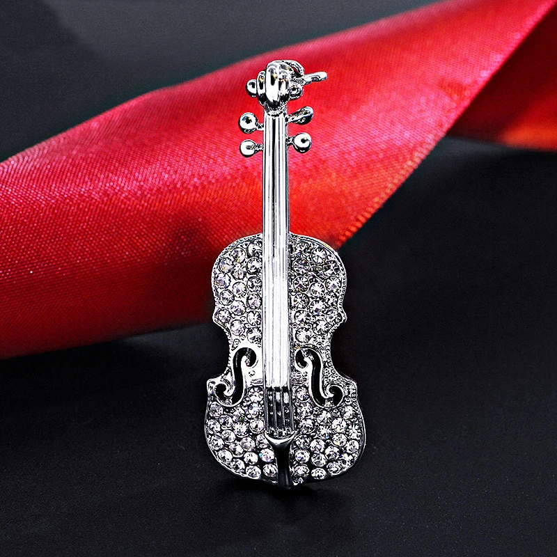 

Fashion Women Personality Golden/Silvery Plated Crystal Violin Brooch Pin Jewelry Accessories Brooches Gift Zinc Alloy