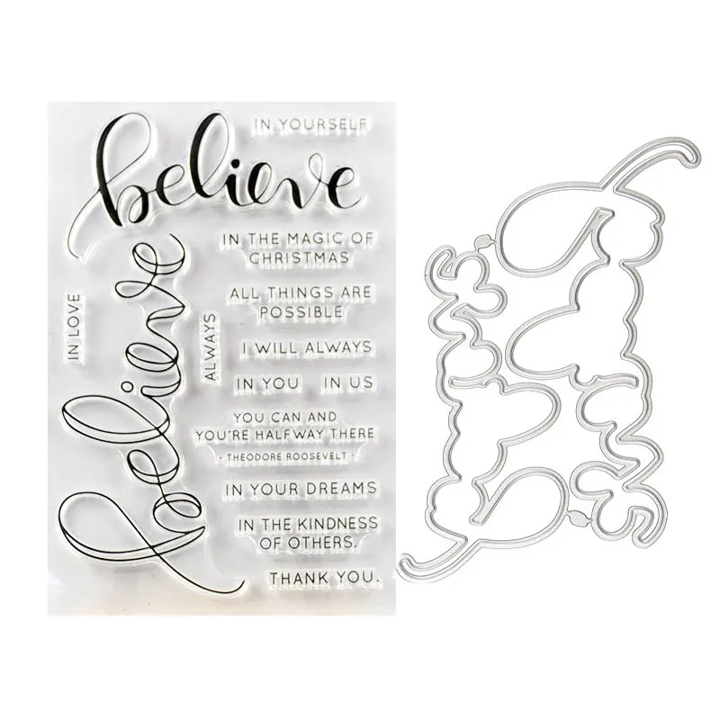 Believe Transparent clear stamp/Matched Metal Cutting Die Stencil for DIY Scrapbooking Decorative Embossing card making
Believe Transparent clear stamp/Matched Metal Cutting Die Stencil for DIY Scrapbooking Decorative Embossing card making