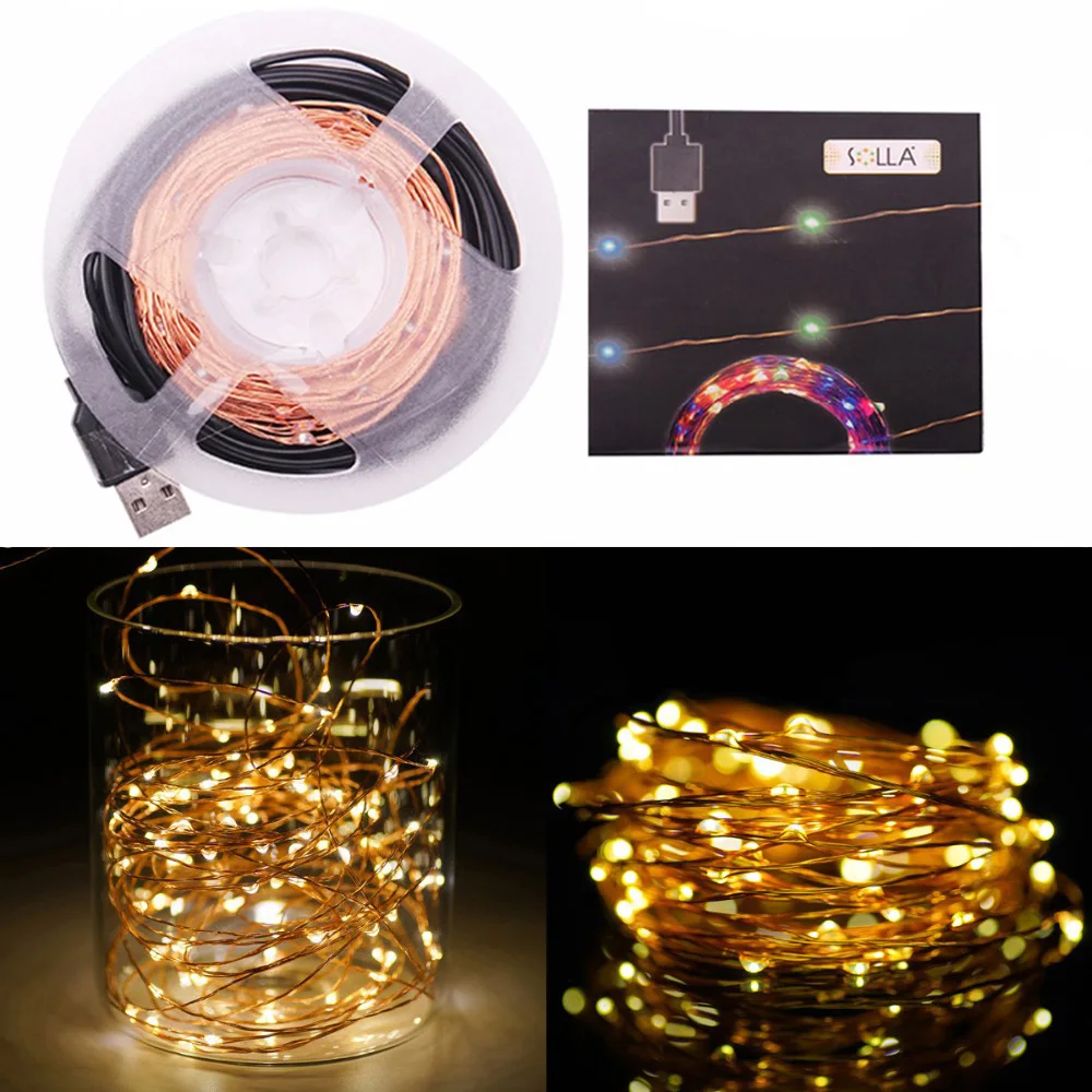 Image 10M 33ft 100 led 5V USB powered outdoor Warm white RGB led copper wire string lights christmas festival wedding party decoration